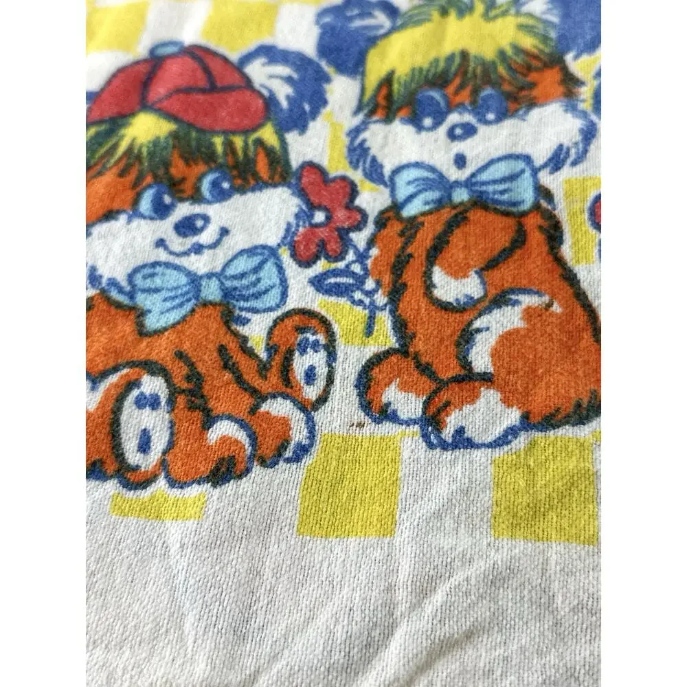 Vintage Puppy Dog Baby Blanket Terrycloth Yellow Checkered Retro Nursery 28x34